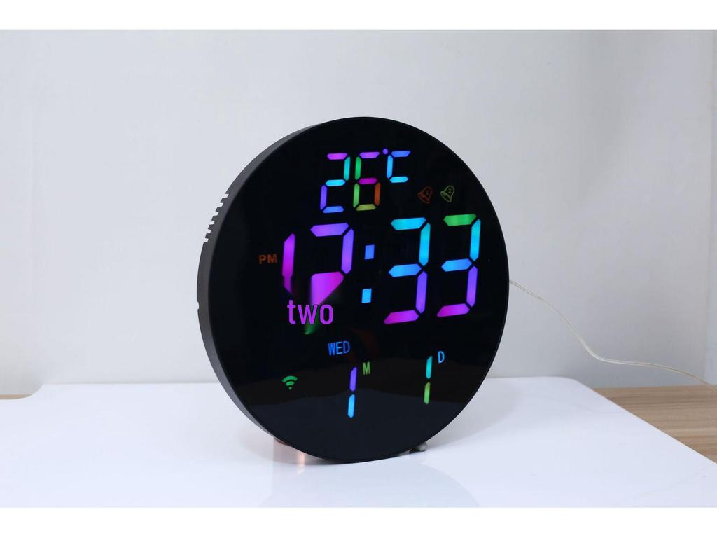 Bluetooth RGB Color-Changing Wall Clock: Auto Time Sync, Multifunctional Alarm, Perpetual Calendar, Daylight Saving Adjustments.