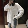 Wiosenny rozcięcie z boku guziki biały czarny długi T-shirt z okrągłym dekoltem damskie koszule jesień przybycie Harajuku jednolity oversize T-shirt topy