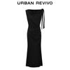 UR 2026 Spring Women's Cowl Neck Bow Pleated Waist Dress