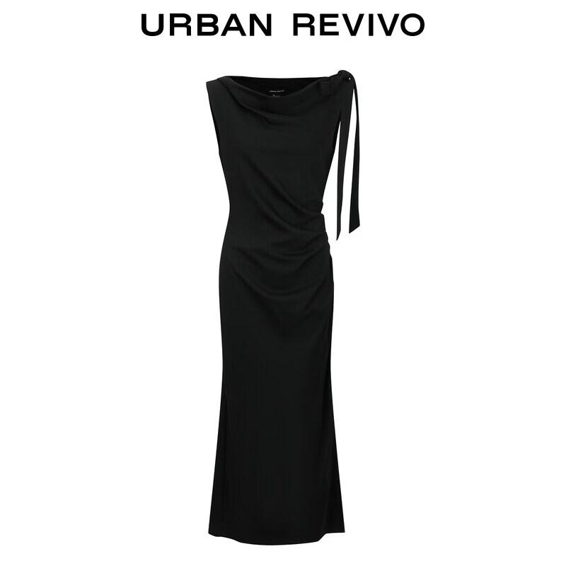 UR 2026 Spring Women's Cowl Neck Bow Pleated Waist Dress