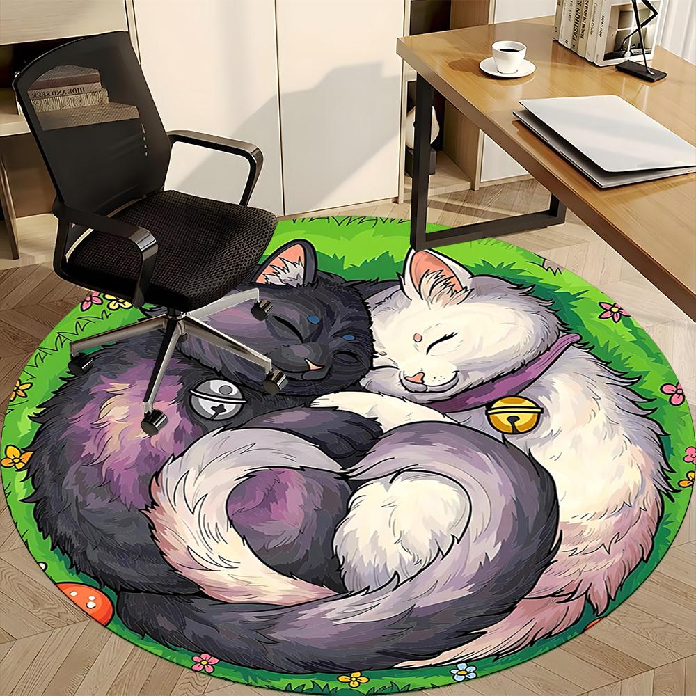 1pc Cats Harmony Office Round Area Rug, Under Office Chairs Bedroom Living Room Home Decor, Room Deco