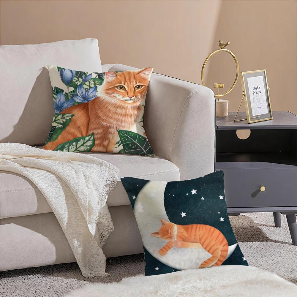 Anime Kwaii Plant Cats Cushion Cover Pillowcase Short Plush Invisible Zipper Room Sofa Cushion Cover