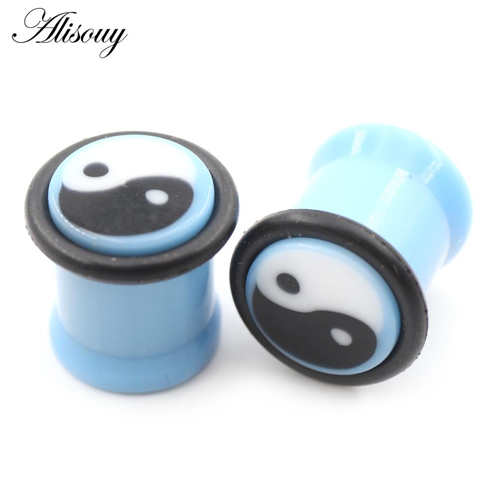 Alisouy 2 Stück 10 mm Tai Chi Yin-Yang Acryl Taper Ohr Tunnel Plugs Flesh Flared Expander Keil Messgeräte Piercing Körperschmuck