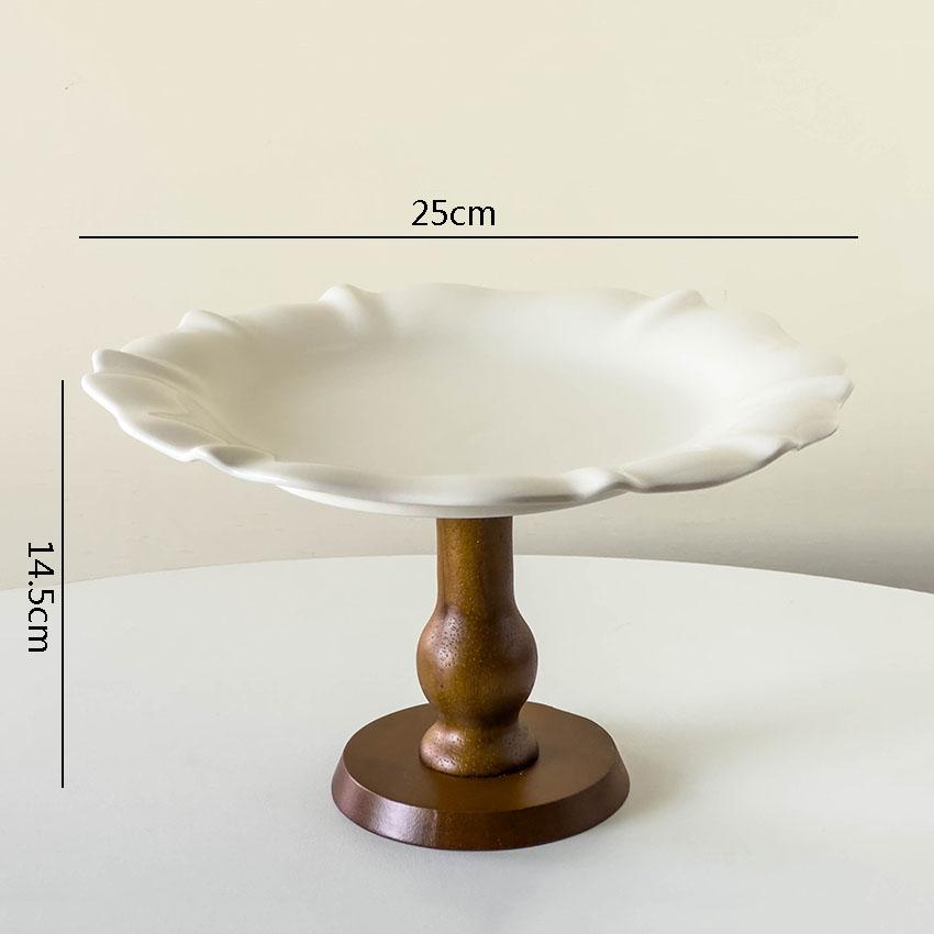 Vintage Simplicity Ceramic Fruit Plate Creative Wood High Foot Snack Plate Afternoon Tea Cake Display Plate Household Products