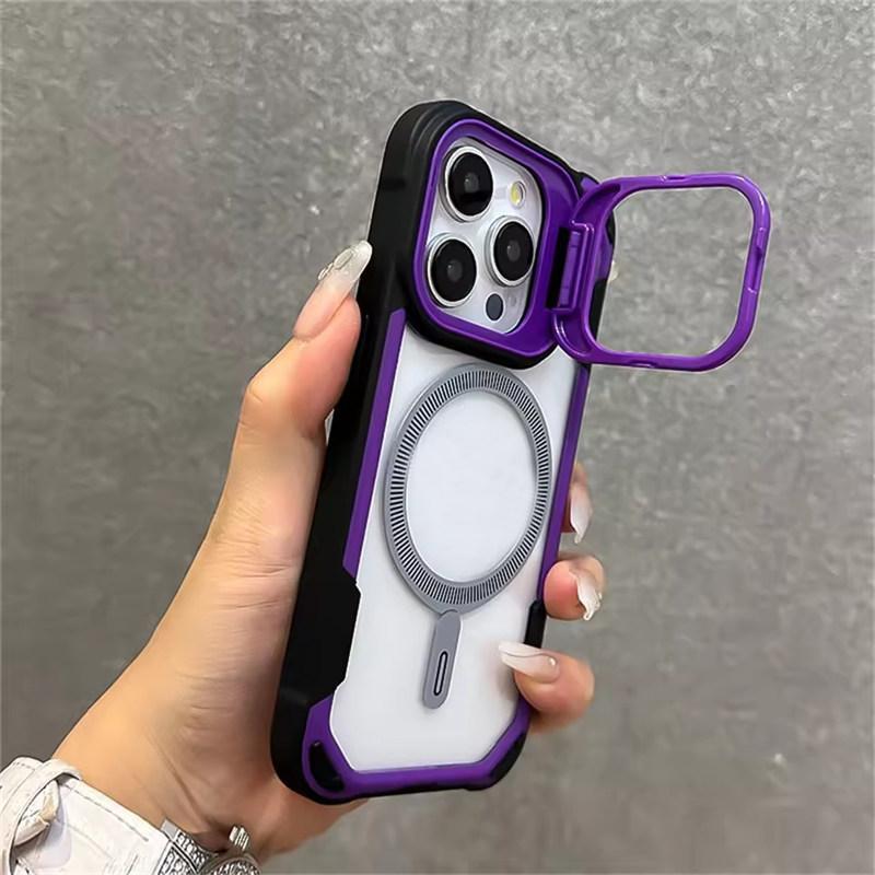 Shockproof Armor Stand Lens Protection Case For iPhone 16 15 14 13 12 11 Pro Max Plus For Magsafe Magnetic Wireless Charge Cover