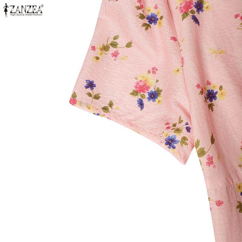 ZANZEA Women Casual Round Neck Floral Print Loose Short Sleeve Dress