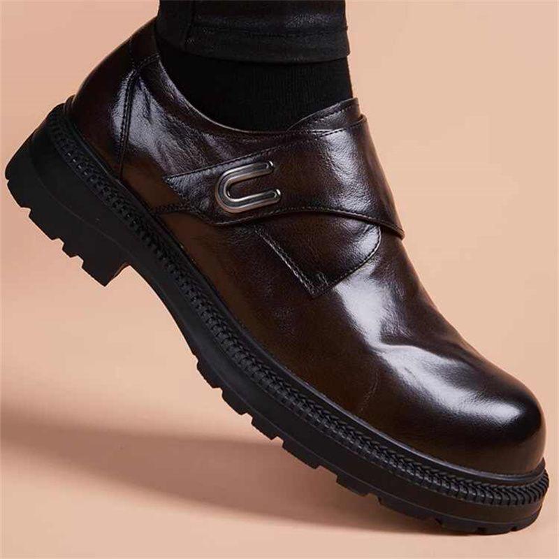 

Мужские повседневные слипоны из натуральной кожи в британском стиле с круглым носком и толстой подошвой, дизайн 2025 года, увеличивающие рост 38