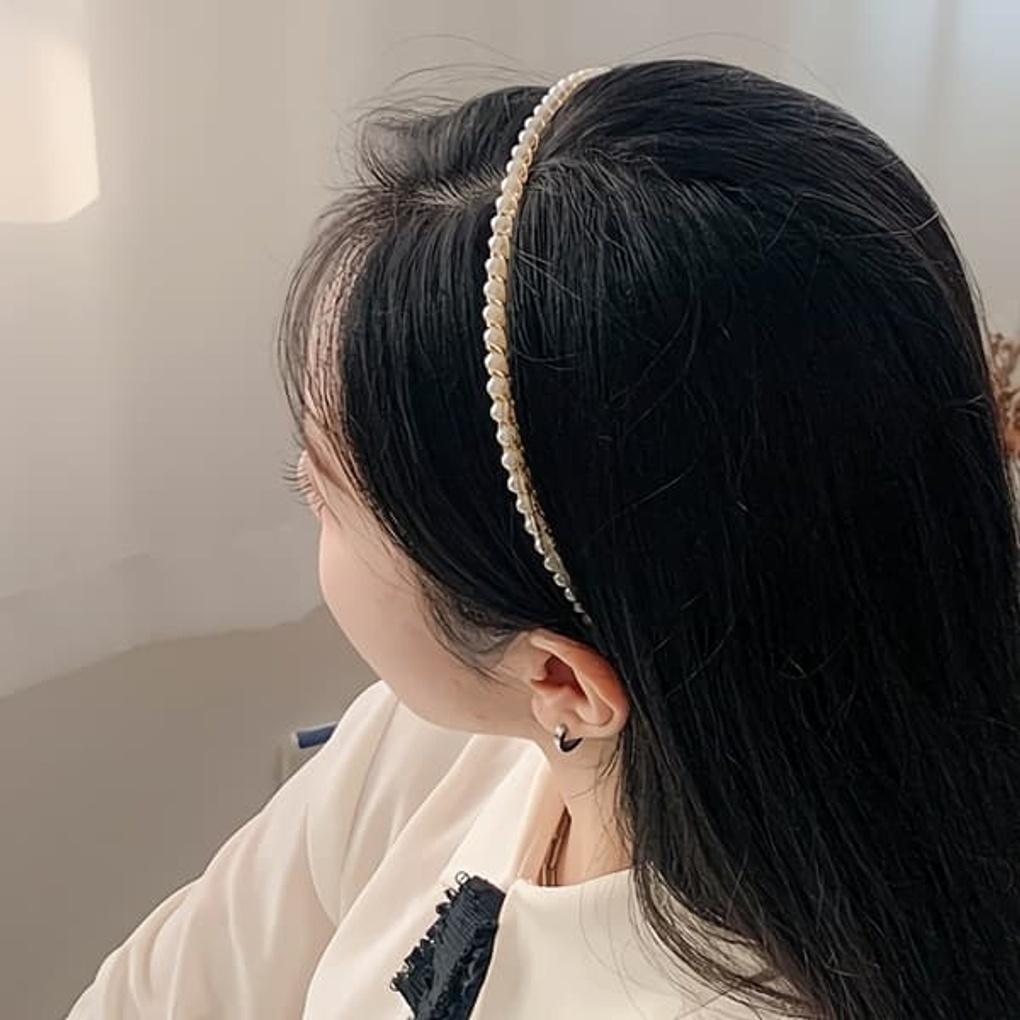 Women's Basic One-Line Pearl Hairband Headband