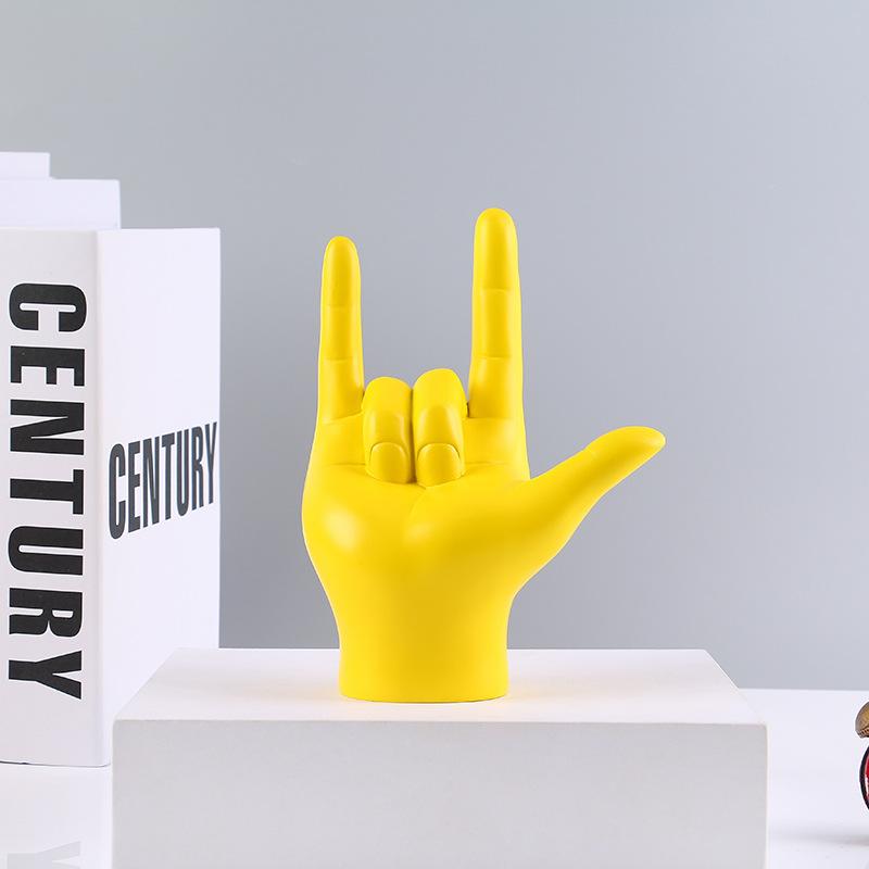 Contemporary Handmade Hand-painted Sculptures Irregular Shape Gesture Statue LOVE Peace Pose Resin Model Ornaments Angel Theme