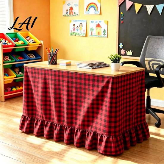 Classroom Desk Cover Gingham Ruffled Table Skirt Cottagecore Teacher Skirt for Classroom Plaid Tablecloth Birthday Wedding Baby Shower Party