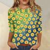 Women's Casual Floral Print Round Neck Three Quarter Sleeve Top Lightweight Comfortable Fit Versatile Daily Wear Blouse