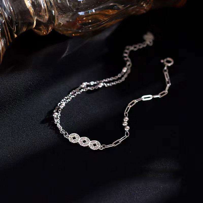 925 Silver Geometric Square Round Bead Bracelet For Women Personality Temperament Simple Hand Jewelry Party