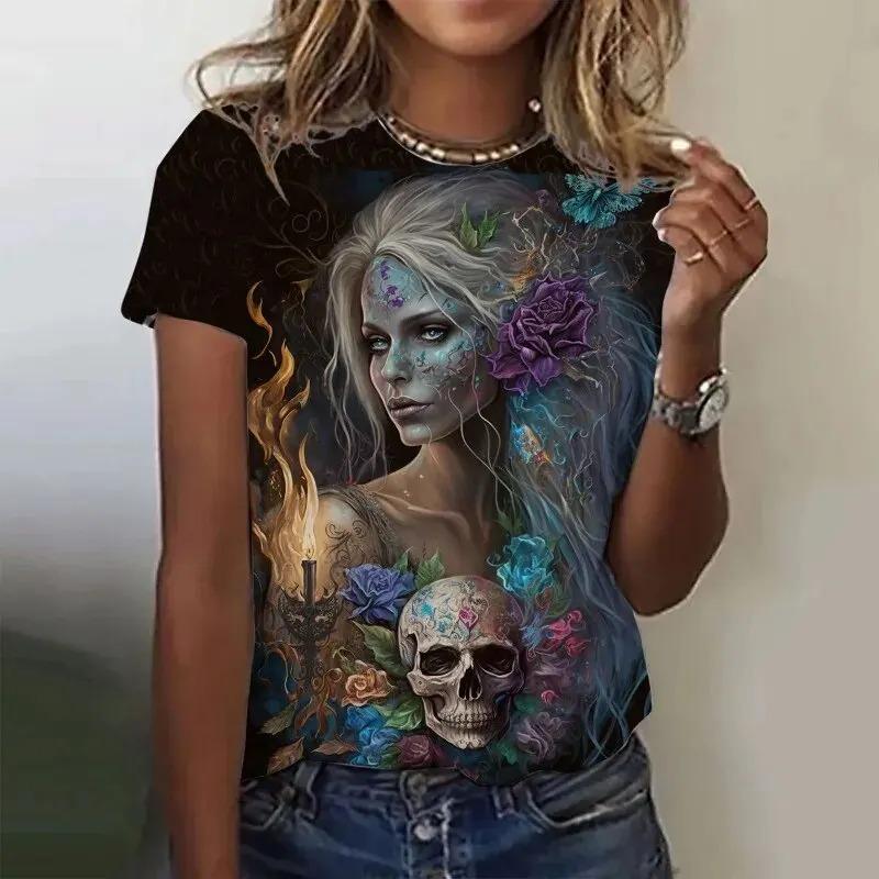 

Summer Skull T-shirt Fashion Short Sleeve Women s 3D Printed Skull Women s Clothing 6XL світло-сірого кольору
