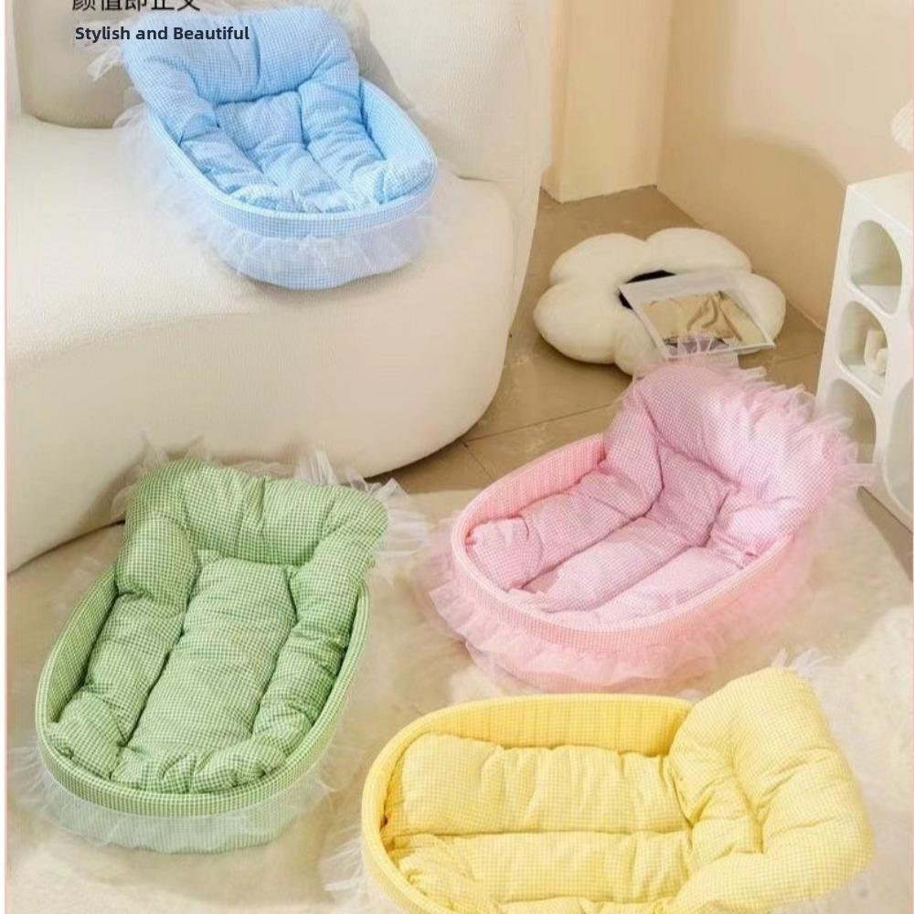 Lace-Trimmed Cat Nest Bed Removable Dog Bed Sweet Pet Princess Sofa Winter