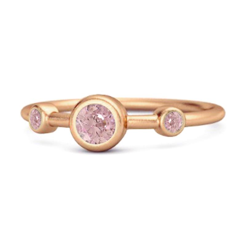 Pink Topaz Triple Bezel-Set Women Wedding Ring  - 925 Sterling Silver Rose Gold Vermeil 7