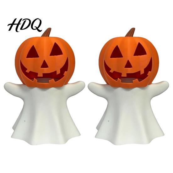 Zucca Decorativa Portacandele Fantasma di Halloween LED Elettronico Supporto Decorazione Festa Autunnale Ornamento Stampato 3D per Festa Casa
