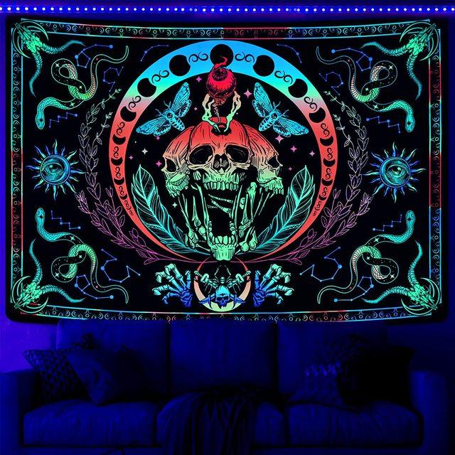 Trippy Planet Wandteppich, UV-reaktiv, Wasserfall, Landschaft, Raumdekoration, ästhetisch, psychedelisch, Wandbehang, Pilz, Gothic, Heimdekoration