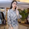 Printed silk top women's  seven-quarter sleeve fashion temperament trendy brand mulberry silk thin shirt