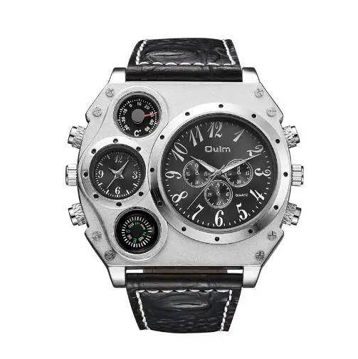 Oulm 1349 Men Big Dial Male Quartz Clock Luxury Men's New Sport Casual Multi Function Watches Luminous Leather Band Wrist Watch