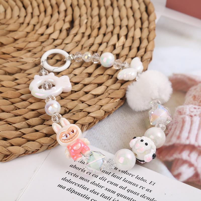 Fresh Cute Fur Ball Plush Toy Phone Charm - Girly Cartoon Lanyard