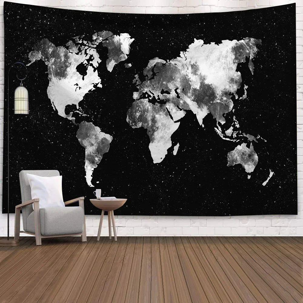 VIKAMA Vintage World Map Tapestry Living Room And Bedroom Decoration Tapestry Interior Wall Decoration Fabric