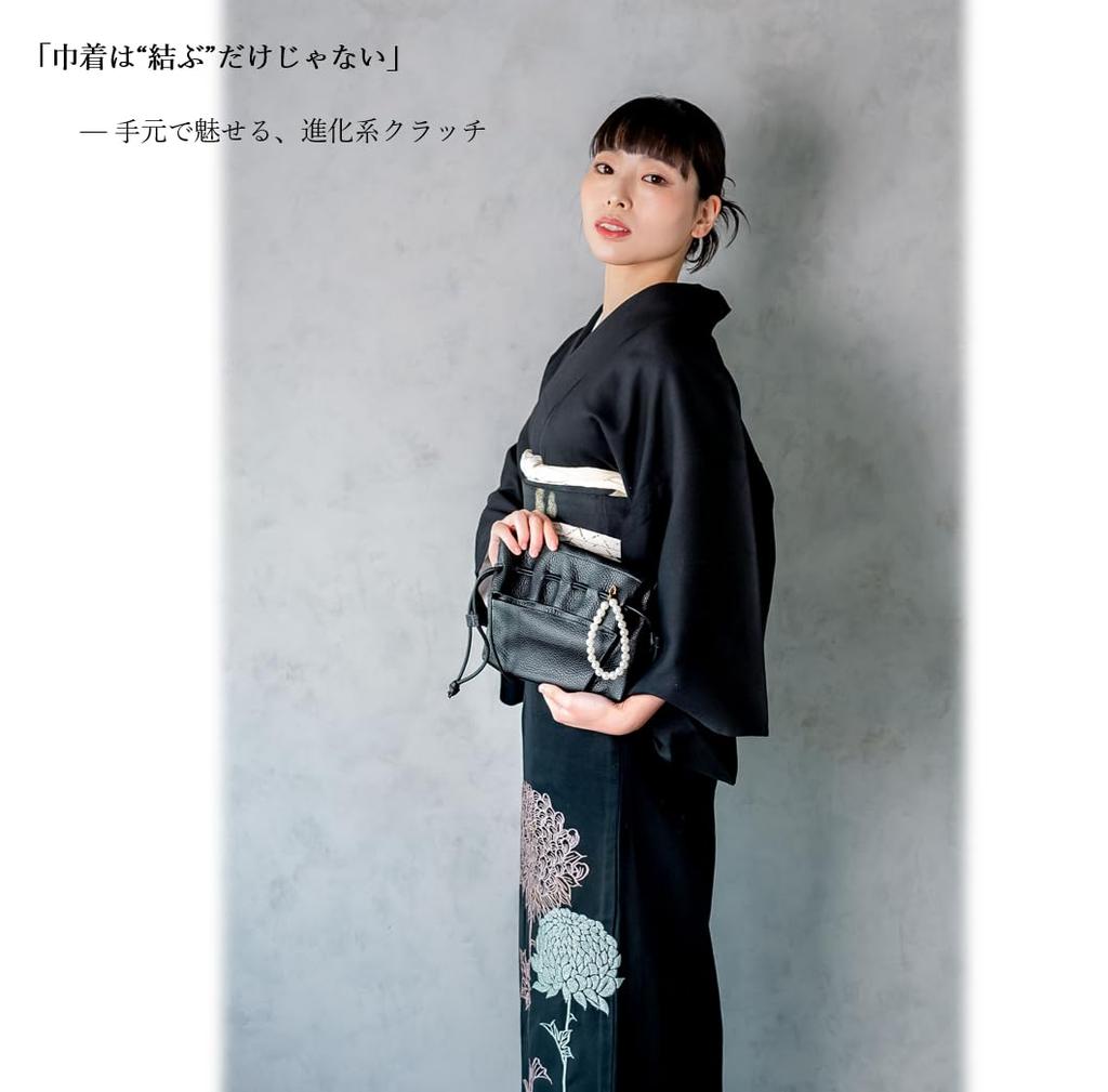 [MRivet] Echte Leder KordelzugtascheMini-Tasche, 3-Wege, Umhängetasche, Hergestellt von Top-Taschenhandwerkern, Rindsleder, Schlicht, Einfach (Schwarz)