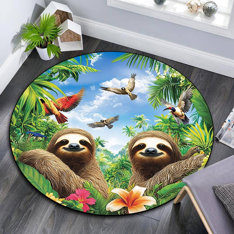 Sloths Round Area Rug,Carpet Rug for Living Room Bedroom Sofa Playroom Decor,Non-slip Floor Mat