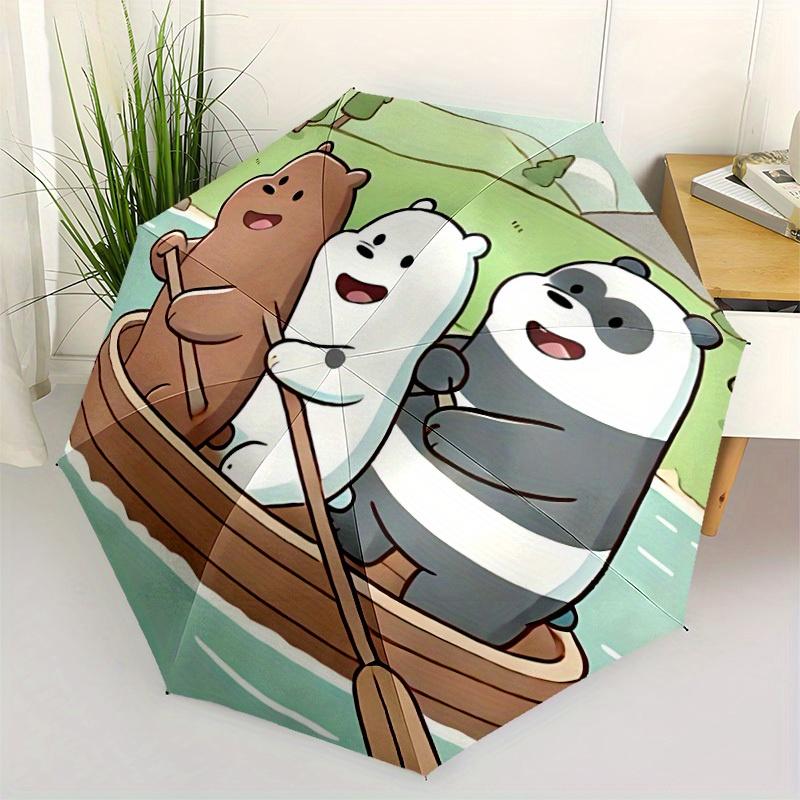 1pc We Bare Bears Automatic Open/close Folding Portable Umbrella with 8-Rib Structure for Women/Men, All-Season Use a0901085