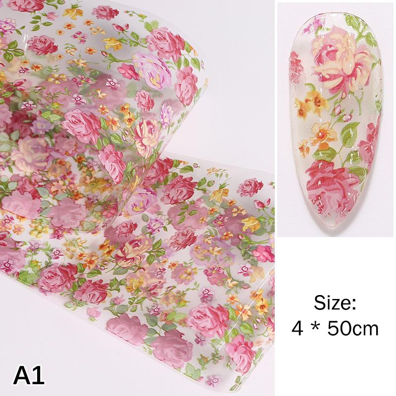 1Pcs 100cm Flower Rose Nail Transfer Foils Sticker Paper Floral Stickers Nails Wraps Tulip Nail Art Stickers Decal Nail Art