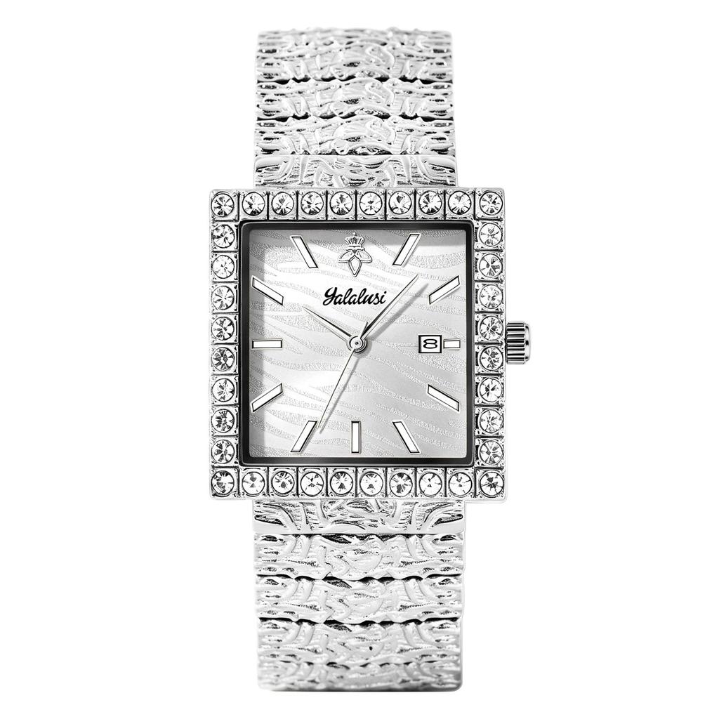 Luxury Square Quartz Watch Crystal Bezel Textured Dial Vintage Carved Metal Bracelet Waterproof Daily Dress Watch for Men Women Couple Matching Watch