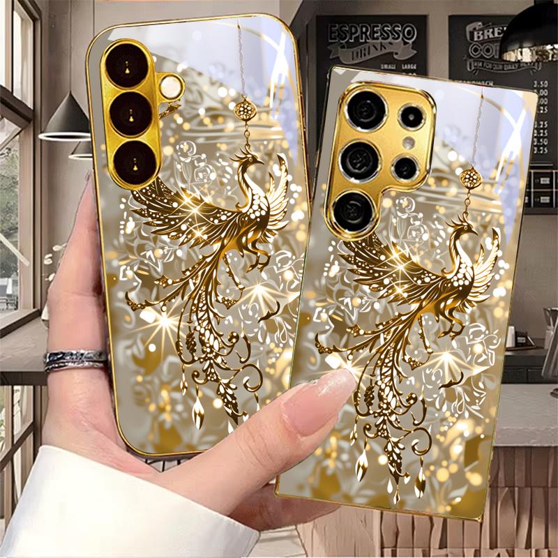 Shiny Gold Phoenix Electroplated Golden Phone Case For Samsung S25 Ultra S21 S22 FE S23 Plus S24 S20 S26 Note 10 10+ 20 Cover