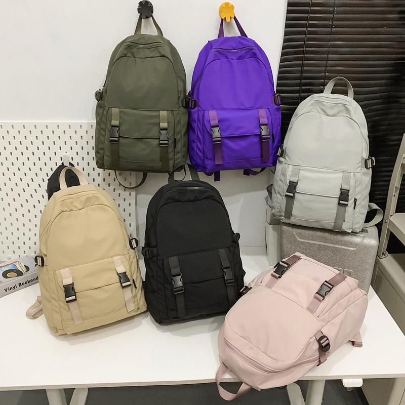 Solid Color Backpack Men's Nylon Waterproof Large Capacity Lightweight Travel Backpack Student School Bag