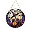Thanksgiving Yard Display Halloween Wooden Sign,Round Hanging Pendant with Lanyard, Retro Distressed Holiday Home Ornament Wood Skeleton/Pumpkin/Clown