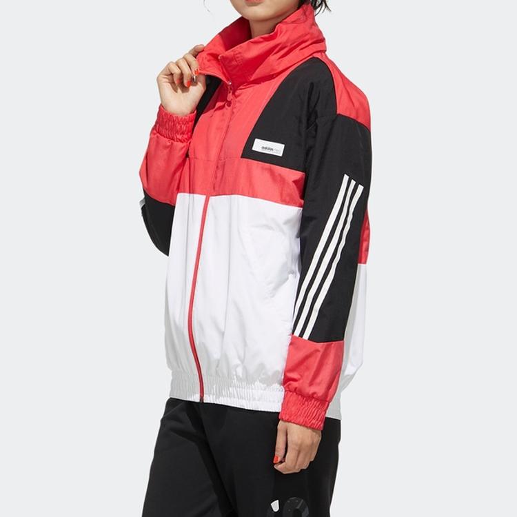 Adidas Neo Three-Stripe Printed Hooded Windbreaker Jacket Women Pink/White/Black FU1069