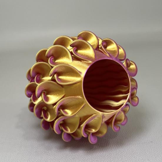 3D Printed Red Gold Flower Vase Sculptural Wave Geometric Textured Decorative Ripple Vase Modern Boho Home Decor for Coffee Table Shelf Entryway