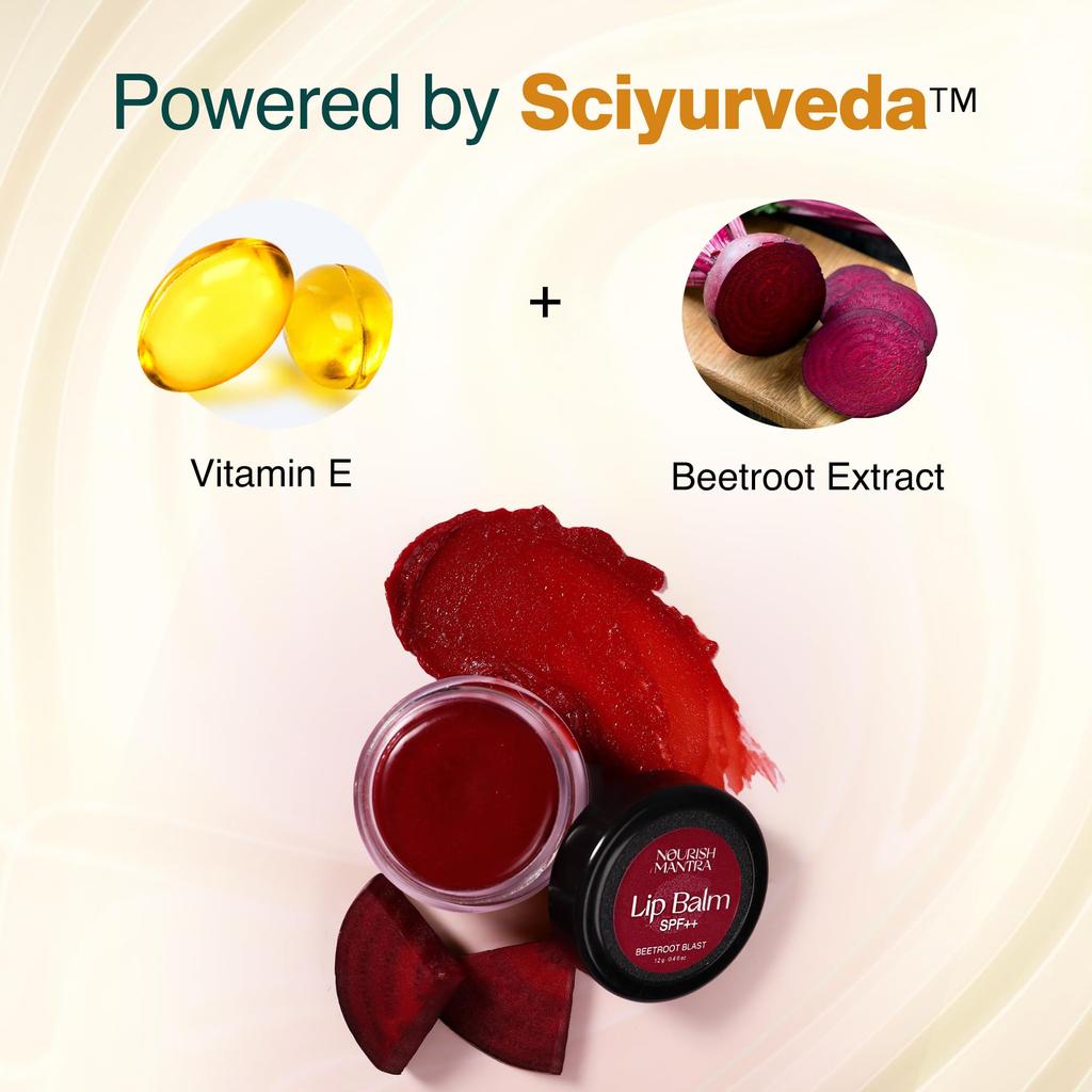 Nourish Mantra Beetroot Blast Lip Balm with SPF/Formulated with Beetroot Extracts, Olive Oil, Shea Butter, Vitamin E, and Avocado Oil/Best for Bo