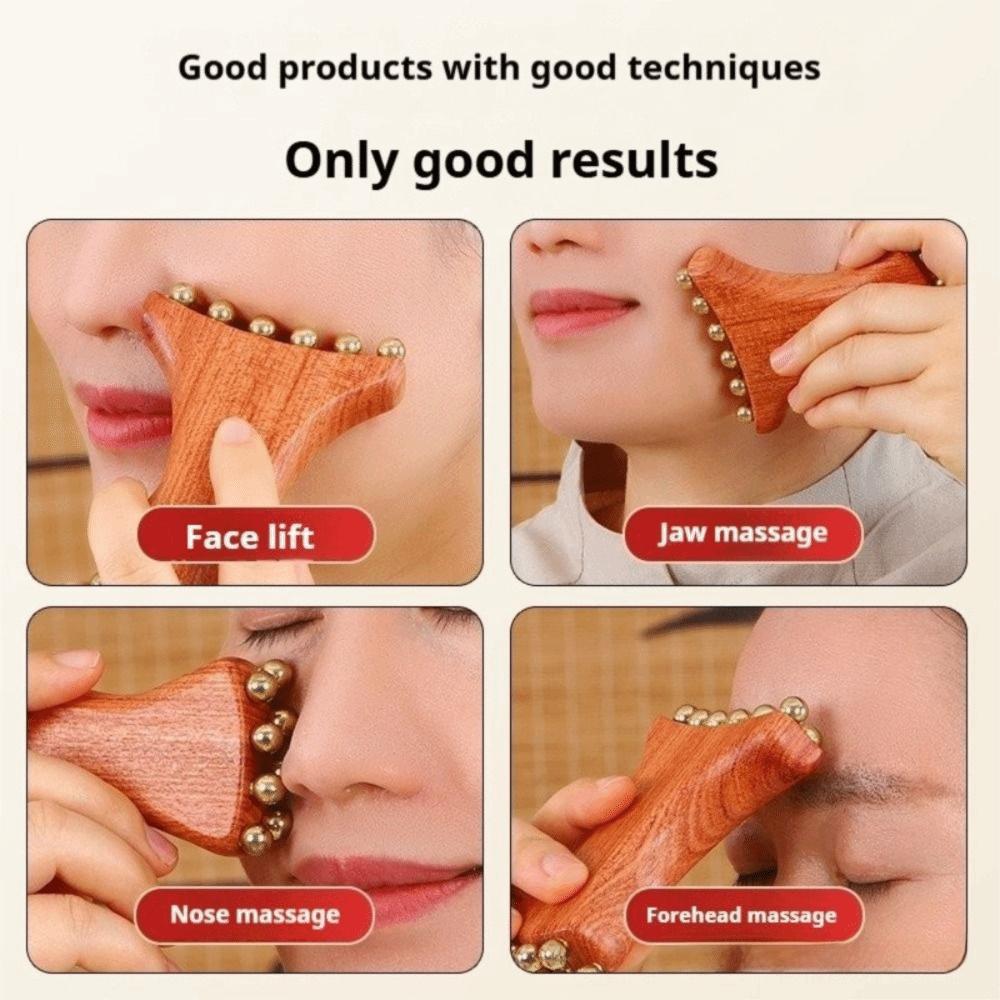 Brass Facial Massage Roller 20-Bead Sandalwood Facial Fascia Lifting Tool Facial Massager
