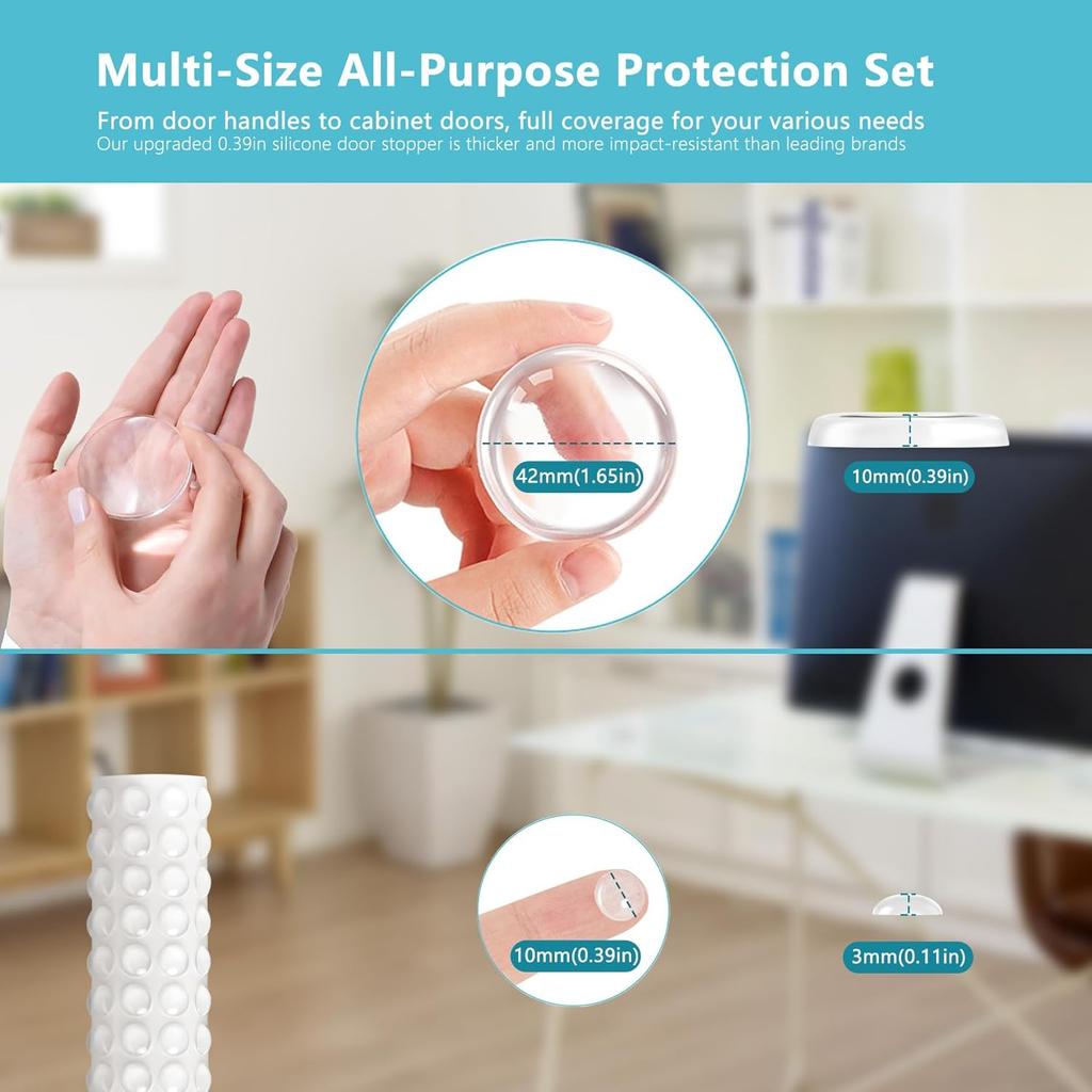 Clear Door Stoppers for Wall, LveSunny 8Pcs1.65 Door Handle Stopper and 90pcs CabinetDoor Bumper Clear, Door Protector, RubberBumpers Self Adhesive