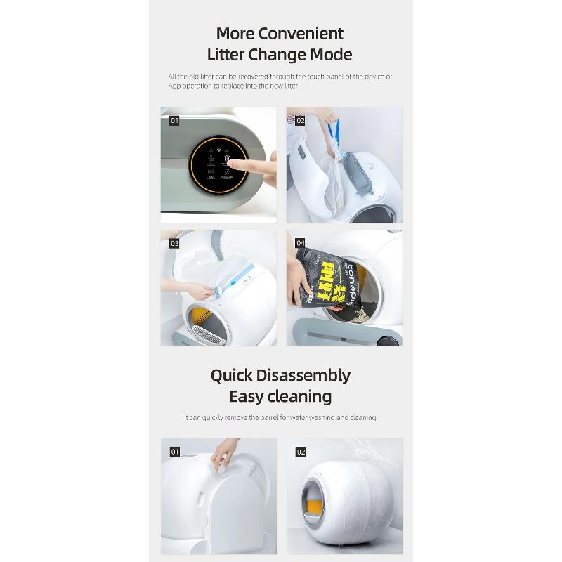 65L Automatisches Intelligentes Katzenklo Geschlossenes Katzenklo Selbstreinigend App-Steuerung Ionischer Duft Haustiertoilette Müllschale