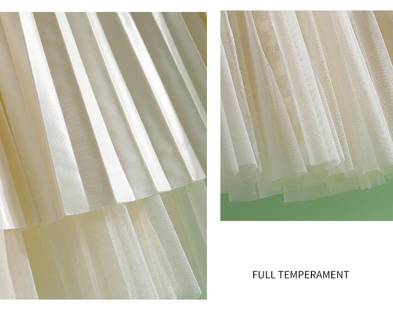 A-line Midi Skirt: High Waist Mesh Lace Patchwork for Women - Spring/Summer 2026