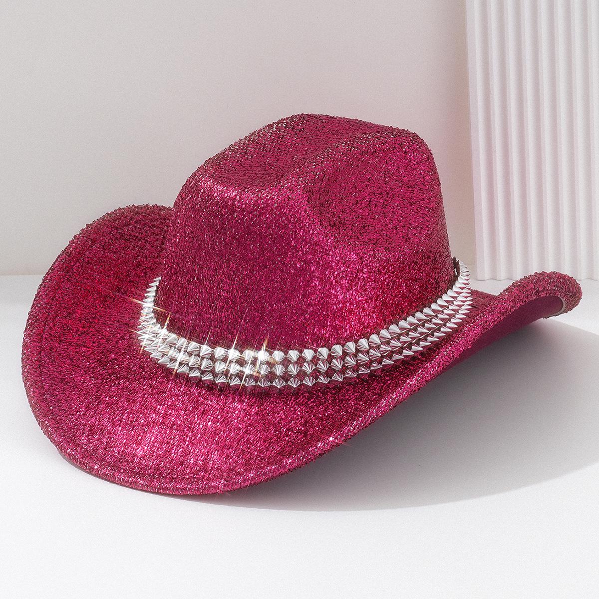 

Унисекс Y2K Ковбойская шляпа в западном стиле с металлическими заклепками и широкими полями для хип-хоп вечеринок M (56-58cm)