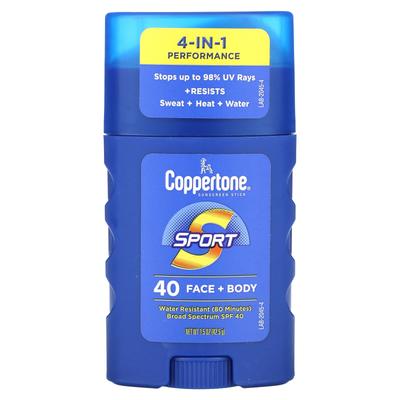 Coppertone, Sunscreen Stick, Sports, 4-in-1 Performance, Face + Body, SPF 40, 1.5 Oz (42.5 G)