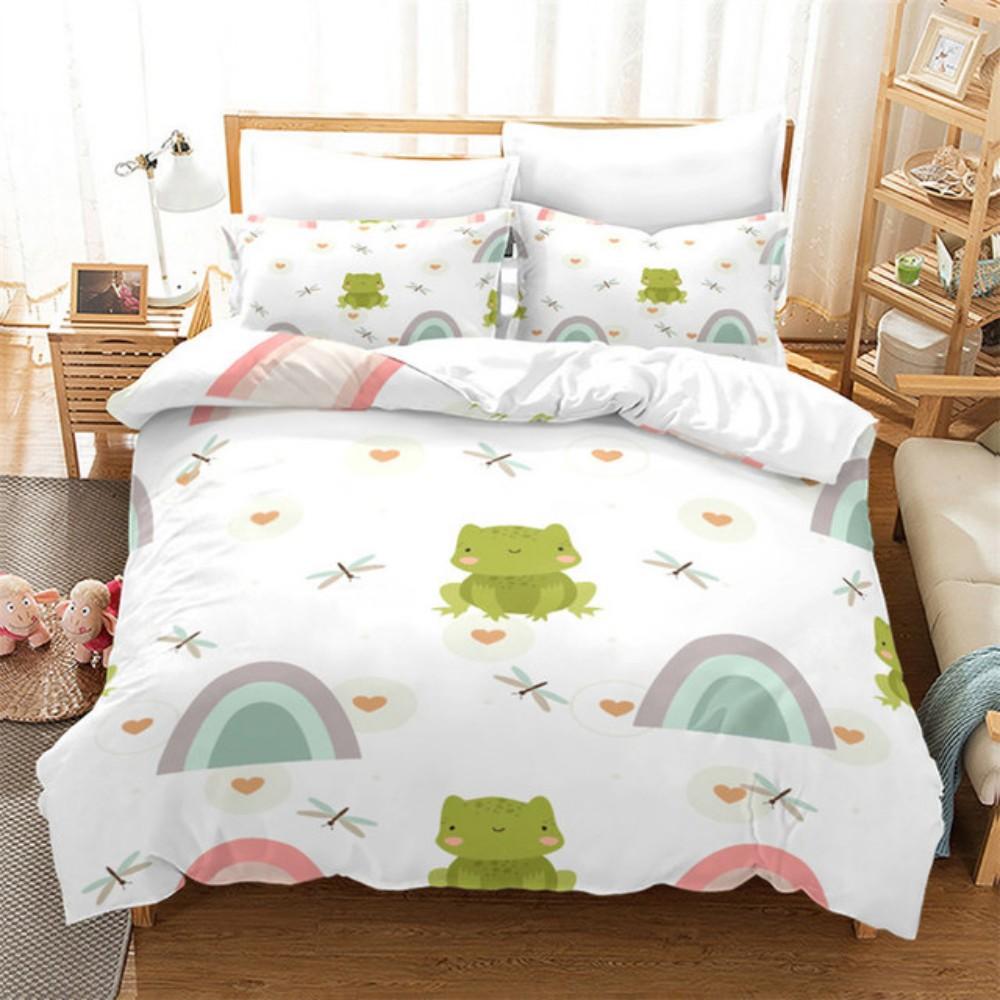 Lovely Green Frog Duvet Cover Set Baby Alpaca Bed Linen Horse Soft Bedding Set With Pillowcase For Girls Boys Gift Bedroom Decor