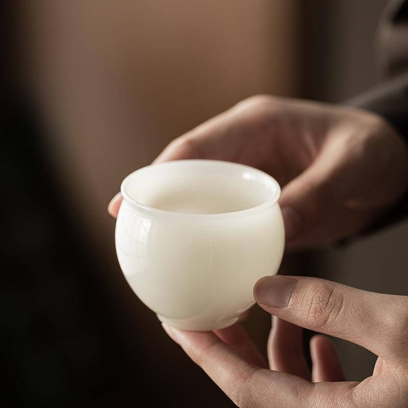 Reines Jade-Porzellan Bambusknoten Teetasse Luxus Teeschale Wasserkrug Teeprobe Riechbecher Chazhan Meistertassen Teeset Ornamente