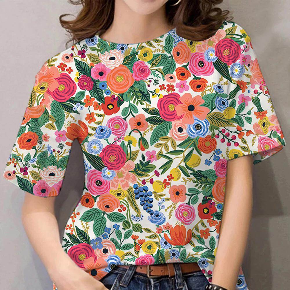Women's and girls' short sleeved T-shirts, printed sexy fashion clothing, printed large T-shirts