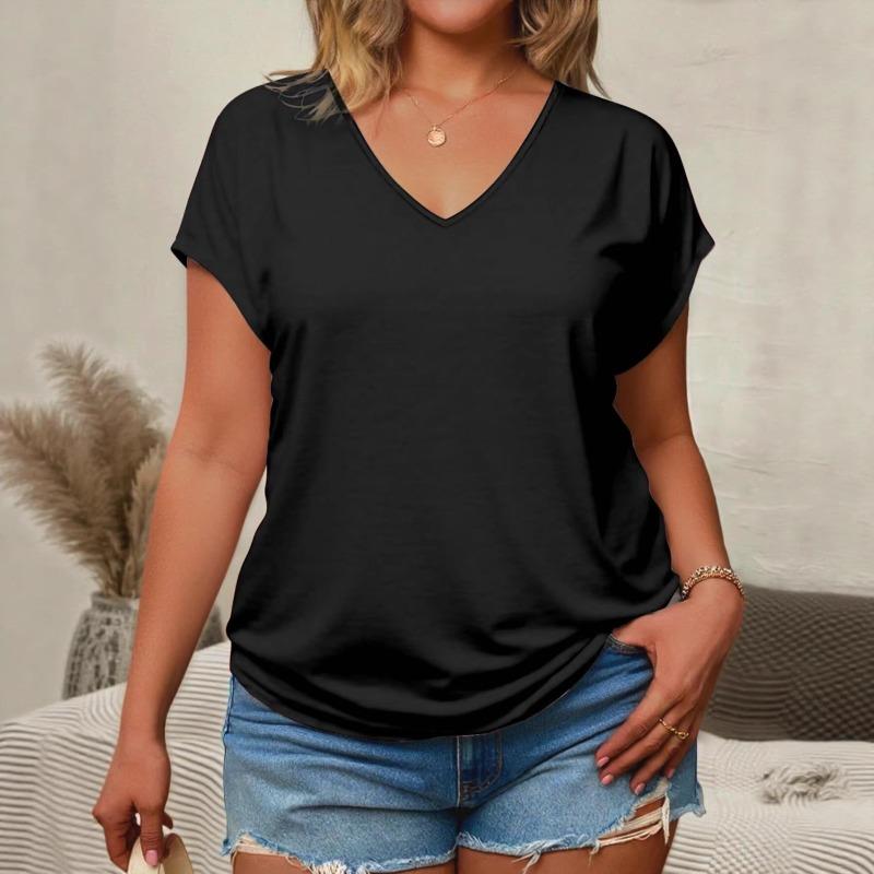 Women Short Sleeve Top Summer Basic Shirt V Neck Gradient Tie Dye Tee Tunic Tops