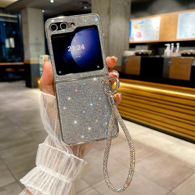Błyszczący Diamentowy Łańcuszek na Nadgarstek Etui do Samsung Galaxy Z Flip 6 5 4 3 flip6 Zflip Bransoletka Błyszczący Cyrkonia Odporny na Wstrząsy Twarde Etui