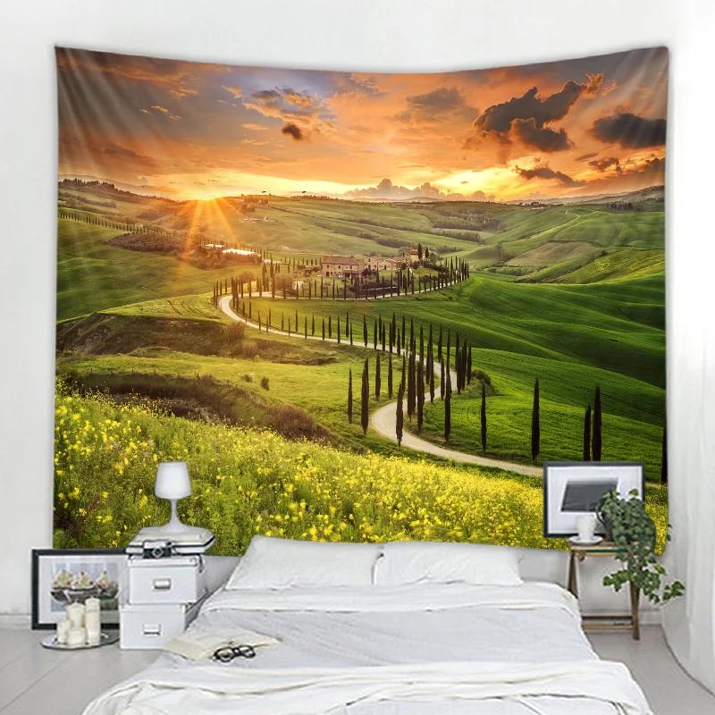 Grassland Forest Eye Protection Tapestry Green Landscape  Bohemian Style Home  Aesthetic  Design