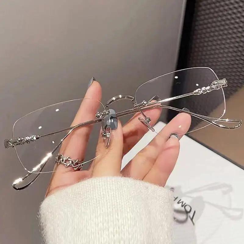 New Fashion Photochromic Glasses Vintage Frameless Square Frame Anti-Blue Light Eyeglasses Women Men Optical Eyewear Uv400