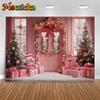 Mocsicka Pink Christmas Home Background Photography Gifts Snow Door Kid Xmas Tree Backdrop Party Shooting Room Decoration Studio